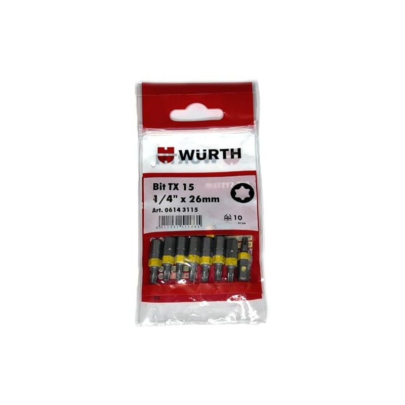 Würth 10x TX15 Bit 1/4 Zoll x 26mm TX 15