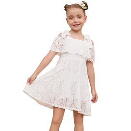 Mirawise Flower Girls Wedding White Dress Elegant Lace A-line Size 12 13 Tie Shoulder Formal Party Sun Dress Sundresses