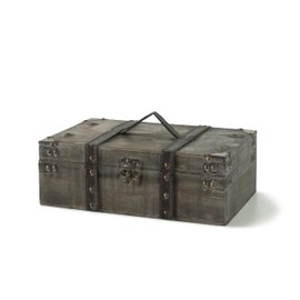 Soul & Lane Winchester Wooden Keepsake Box with 2 Fixed Compartments - 14.2" x 8.3" x 4.7", Decorative Vintage Wood Suitcase, Old Fashioned Storage Chest Trunk with Hinged Lid