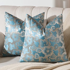 AmHoo Set of 2 Throw Pillow Covers Floral Relief Decorative Emboss Flower Pillows Cover Pillowcase for Sofa Couch Bed 20 x 20-Inch Blue Moon