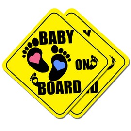 2-Pack Baby On Board Sign Magnets - Cute & Essential Baby Gift - Bright Yellow, Durable & Removable Safety Signs for Car, Truck, Van, Bumper - 5"x5"