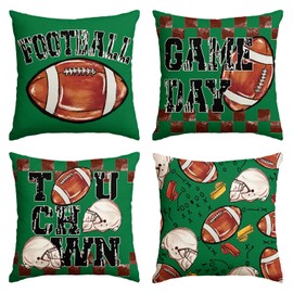 AVOIN colorlife Football Game Day Throw Pillow Covers, 18 x 18 Inch American Football Game Touch Down Sports Cushion Case for Sofa Couch Set of 4