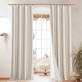 NICETOWN 100% Absolutely Blackout Linen Curtains with Thermal Insulated White Liner, 52" W, 2 PCs, Beige, 95" Long Drapes Sweep The Floor Decorative Keep Privacy Panels for Living Room/Villa/Bedroom