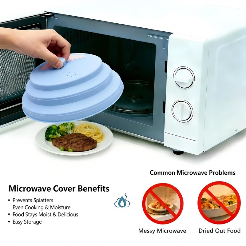 10 Inch Collapsible Silicone Microwave Splatter Cover with Water Steamer,