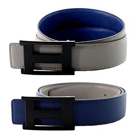 Dinamit Jeans Unisex Genuine Leather Casual Dress Belt with Buckle and Reversible Strap - Navy Grey, Black Buckle