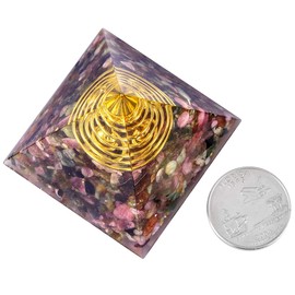 TUMBEELLUWA 2” Healing Crystal Stone Orgone Energy Pyramid Generator Healing Quartz Stone for Yoga Meditation Protection Home Office Decoration, Tourmaline