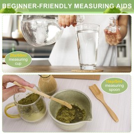 Matcha Set, Japanese Tea Set Includes Matcha Bowl with Spout, Matcha Whisk Holder, Bamboo Matcha Whisk and 2pcs Bamboo Scoop, 17 oz Mottled Tea Green Glaze Ceramic Matcha Kit for Matcha Lover