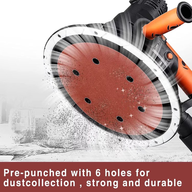 STEBRUAM 225mm Sanding Discs 30Pcs 6 Hole Hook & Loop