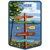 Die Cut Sticker Michigan, Signpost, Lake and Flowers Vinyl Sticker