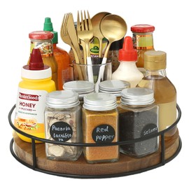YUNISS Drehteller Organizer Holz, Drehbar Lazy Susan Gewürzregal Küchen Organizer, Drehplatter Organizer Für Schrank Kühlschrank Küchen Arbeitsplaatte (Holzfarbe, 23cm)