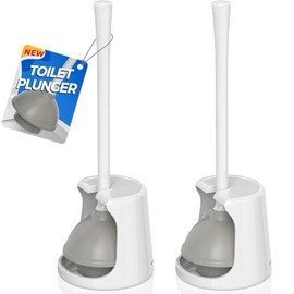 Toilet Plunger with Holder, 2 Pack Plungers for Bathroom Heavy Duty for 5.7-inch Toilet Drain, Toilet Plunger and Holder Combo for Bathroom Cleaning(White)