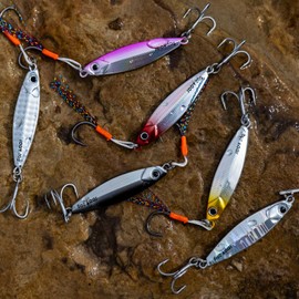 HXGHAR Sinking Micro Jigging Metal Spoons Highly Realistic Fish Scale Pattern Jigs Fishing Lures Bait (6# Shiny Body-6PCS, 2.56in/0.88oz/25g)