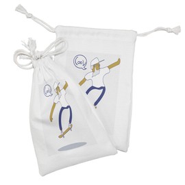 Ambesonne Indie Fabric Pouch Set of 2, Cool Hipster Old Man on Skateboard with Beard Sunglasses Urban Character, Small Drawstring Bag for Toiletries Masks and Favors, 9" x 6", Pale Coffee Blue White