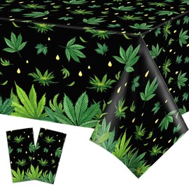 2 PCS Weed Party Tablecloths,87" Lx51 W Rectangular Plastic Table Covers,Kids' Party Disposable Tablecloths Party Decoration Supplies