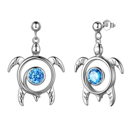 Aurora Tears Turtle Stud Earrings 925 Sterling Sliver Animals Earring Blue Aquamarine March Birthstone Jewellery Gifts with Cubic Zirconia for Women DE0246M