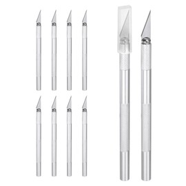 HARFINGTON 10 Pcs Exacto Knife Craft Knife 5.5" Length Replaceable SK2 Blade Precision Cutting Art Knife with Protective Cover for Art Modeling Pumpkin Carving, Silver Tone