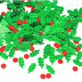 Holly Berries Confetti | Glitter Confetti Sprinkles for Party Table Scatters Decoration | Winter Wonderland Santa Festive Party Supplies | Metallic Foil | 45g 1.6OZ 1200Pcs