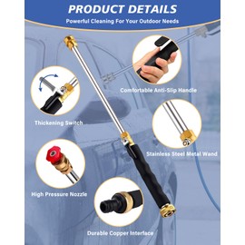 2025 Upgraded Jet Nozzle Power Washer for Garden Hose, 2-In-1 High Pressure Wand with 2 Different Nozzles and Quick Connectors，hydro nozzle High Pressure Washer Tools For Patio Car Pet Washing (black)