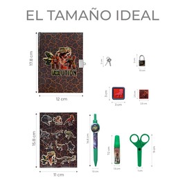 WILD DINOSAURS Diario de Dinosaurios para Niños - ¡Aprende y Diviértete con este Set de Escritura Jurásica! Incluye Bolígrafo, Stickers y Candado