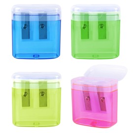 AWAVM Pencil Sharpeners,4 Pcs Manual Pencil Sharpener with Cover Dual Hole Pencil Sharpener Manual for Kids Students School Home Office Supply