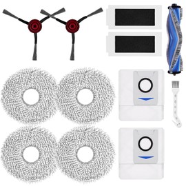 12 Stück Ersatz Zubehör Set für Ecovacs Deebot T30 Pro Omni, Saugroboter Ersatz Zubehör, 2 Seitenbürsten Ersatzteile Set, 1 Hauptbürste, 4 Pro Wischtücher, 2 Staubbeutel, 2 Filter und 1 Bürste
