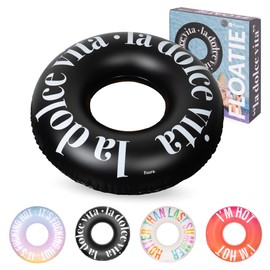 Fisura La Dolce Vita Inflatable Swim Ring Black 120cm with Safety Valve for Quick Inflation and Deflation. Stylish Swimming Accessory for Water or Beach