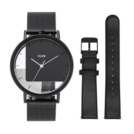 KLON INVISIBLE OVERLAPPING TILES STRAP SET- Skeleton Wristwatch, Clear, Unisex, Replacement Strap Set, Simple, 1.5 inches (38 mm), TILES: Black