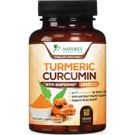 Turmeric Curcumin Supplement 1950mg - 95% Curcuminoids with Organic Turmeric & BioPerine Black Pepper Extract for Best Absorption, Nature's Vegan Joint Support, Non-GMO, Bottled in USA - 60 Capsules