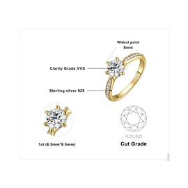 JewelryPalace Classic 6.5mm 1ct Moissanite Solitaire Engagement Rings for Women, 925 Sterling Silver Yellow Gold Promise Ring for Her, Round Cut Simulated Diamond Anniversary Wedding Rings D-E 5