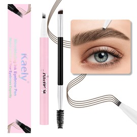 evpct Kaely 1Pcs Dark Brown Magic Microblading Eyebrow Contouring Pen Brow Pencil, with 4 Brush Micro-Fork-Tips Precise Applicator, Dual-ended Eyebrow Brush, Hair Like Strokes, Natural Looking Brows