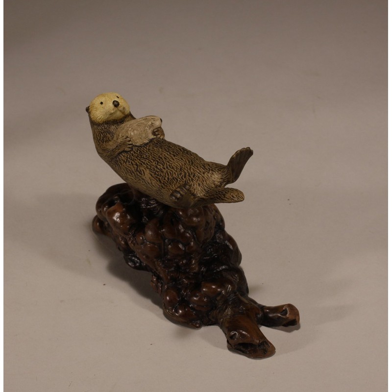 Sea Otter Mother and Pup Sculpture byJohn Perry 5in Long