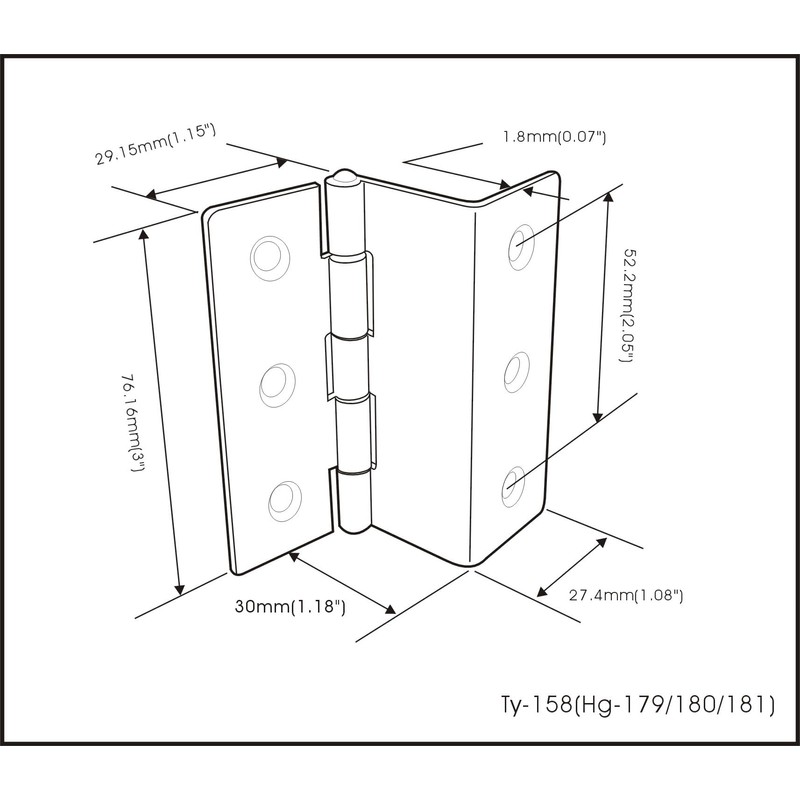 QCAA Heavy Duty 3 Fold Retro Chest Hinge, Half Surface
