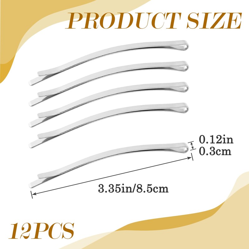 12pcs 3.35Inch Long Bobby Pins, Metal Curved Hair Pin Clips,
