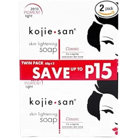Kojie San Skin and Body Brightening Soap - Original Kojic Acid, Dark Spot Remover Bar Soap with Glycerin & Tea Tree Oil - 65g x 2 Bars