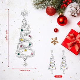 Mayoii Christmas Earrings for Women, Christmas Tree Diamond-Studded Dangle Earrings, S925 Silver Needle Luxurious Glittering Rhinestone Christmas Themed Pendant Earrings(Silver)