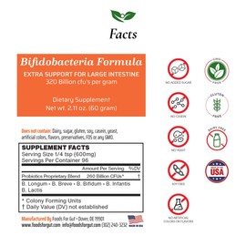 Foods For Gut Bifido Formula 320 Billion cfu's | Made in USA | Direct from Manufacturer | No Third-Party Storage | Digestive & Immune Support | May Help Leaky Gut Repair | 60 Grams (2.11 Oz)