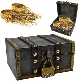 LPAMABA Vintage Wooden Treasure Chest Treasure Chest Wooden with Lock Pirate Chest Pirate Treasure Chest Children's Storage Jewellery Box for Storage and Decorating, 14.5 x 12 x 8 cm