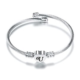 SBI Jewelry Letter Initial Cuff Bracelet for Women U Silver Love Heart Bangle Bracelet Mom Daughter Sister Wife Best Friend Birthday Anniversary Family Mothers Day