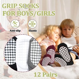 HYCLES 12 Pack Toddler Socks, Non Slip Grip Cotton Toddler Socks for Boys Girls Baby 5-7T Kids