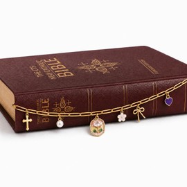Floral Pearl Heart Bow Bible Charm Chain Christian Bookmark