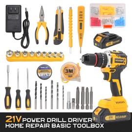 3/8" Brushless Compact Drill Tool Set, 85N.m 21V Cordless Drill Box with 2 * 2000mAh Battery, 782 In-lb Tool Set,DIY Hand Tool Kits for Daily Home Repair
