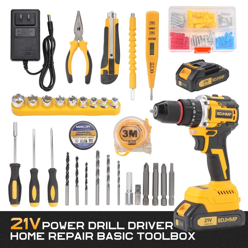 3/8" Brushless Compact Drill Tool Set, 85N.m 21V Cordless Drill