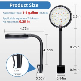 DaToo 6W Aquarium LED Light for 1-5 Gallon Betta Fish Tanks Mini USB Clip On Fish Tank Light with Full Spectrum & Dimmable Brightness