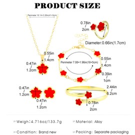 FDEETY Jewellery Set Adjustable Alloy Flower Jewellery with Earrings Necklace Bracelet Ring Pendant Party Jewellery Set for Women and Girls, Alloys
