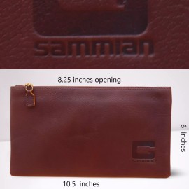 Genuine Leather Zippered Bag, Bank Deposit Travel Pencil Pouch Utility Organizer