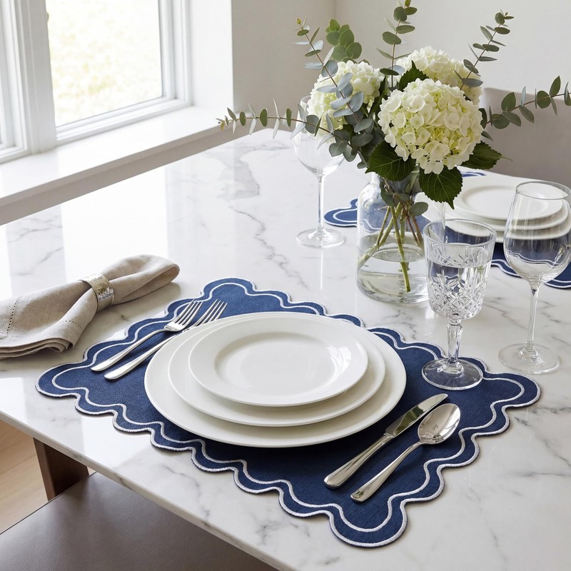 Gandeer Linen Placemats Set of 12 Scalloped Placemat 13 X19