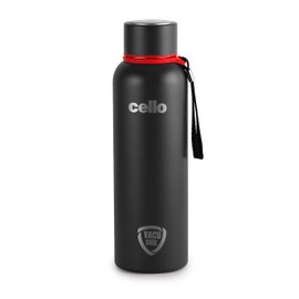 Cello Duro Tuff Steel Stainless Kent Flask | Hot and Cold Stainless Steel Water Bottle | Leak Proof | Scratch Resistant | Vacuum Insulated Bottle for Travel, Home, Office (25oz, Black)