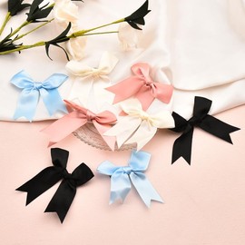 8PCS Ribbon Hair Bows for Girls Blue French Barrettes Hair Bow Clips for Women Pink Black Bowknot Hair Accesssories Colorful Alligator Clips for Hair Handmade Solid Color Bows Decor Hair Clips