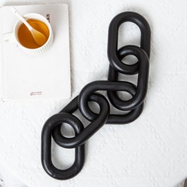 Decorative Wooden Chain Link, 21.85 x 3.94 inches, Modern Home Decor for Coffee Table, Console, Entryway (Black)