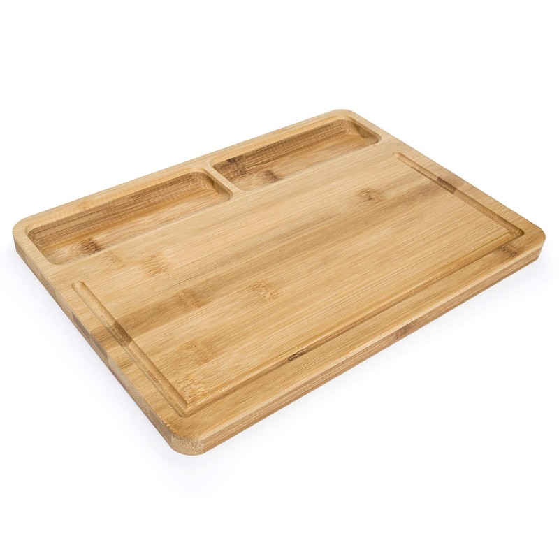 Woodluv Bamboo Chopping Cutting Board with 2 Built in Compartments